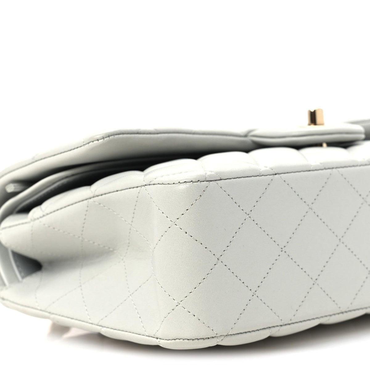 Lambskin Quilted Medium Double Flap Light Grey