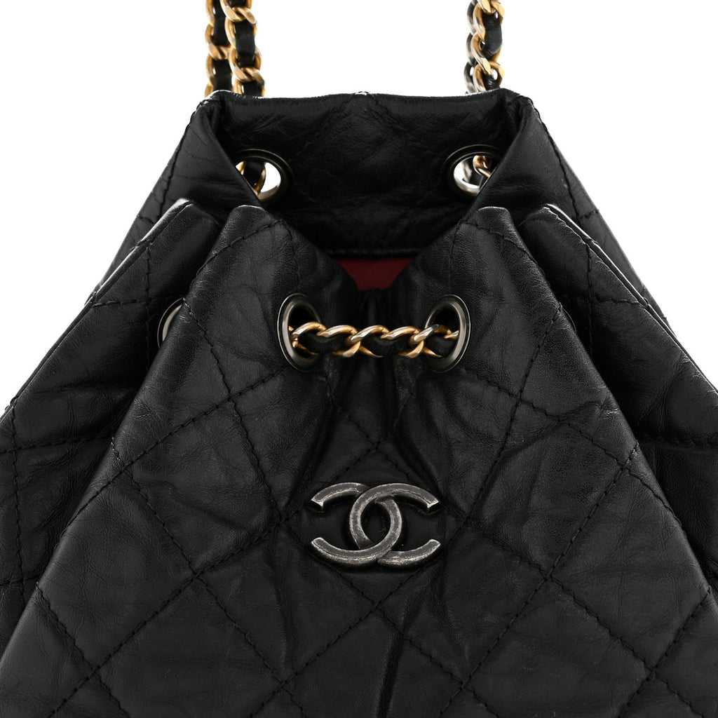 Aged Calfskin Quilted Small Gabrielle Backpack Black