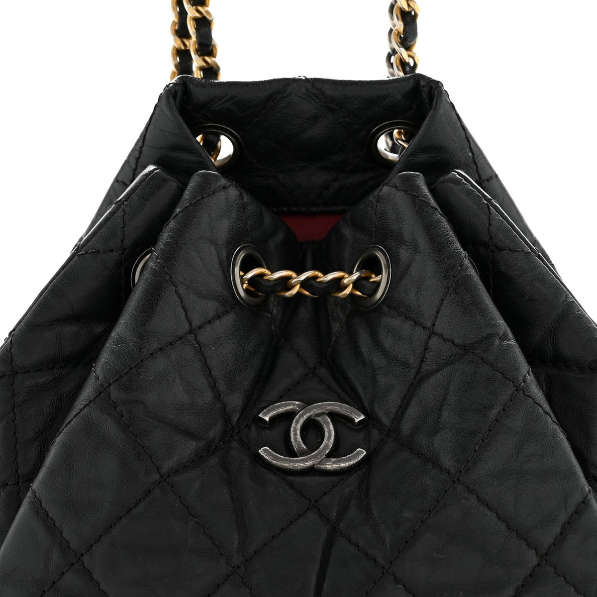 Aged Calfskin Quilted Small Gabrielle Backpack Black