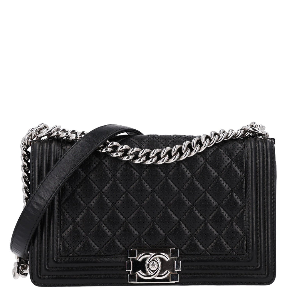 Lambskin Perforated Medium Boy Flap Black