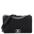 Lambskin Perforated Medium Boy Flap Black