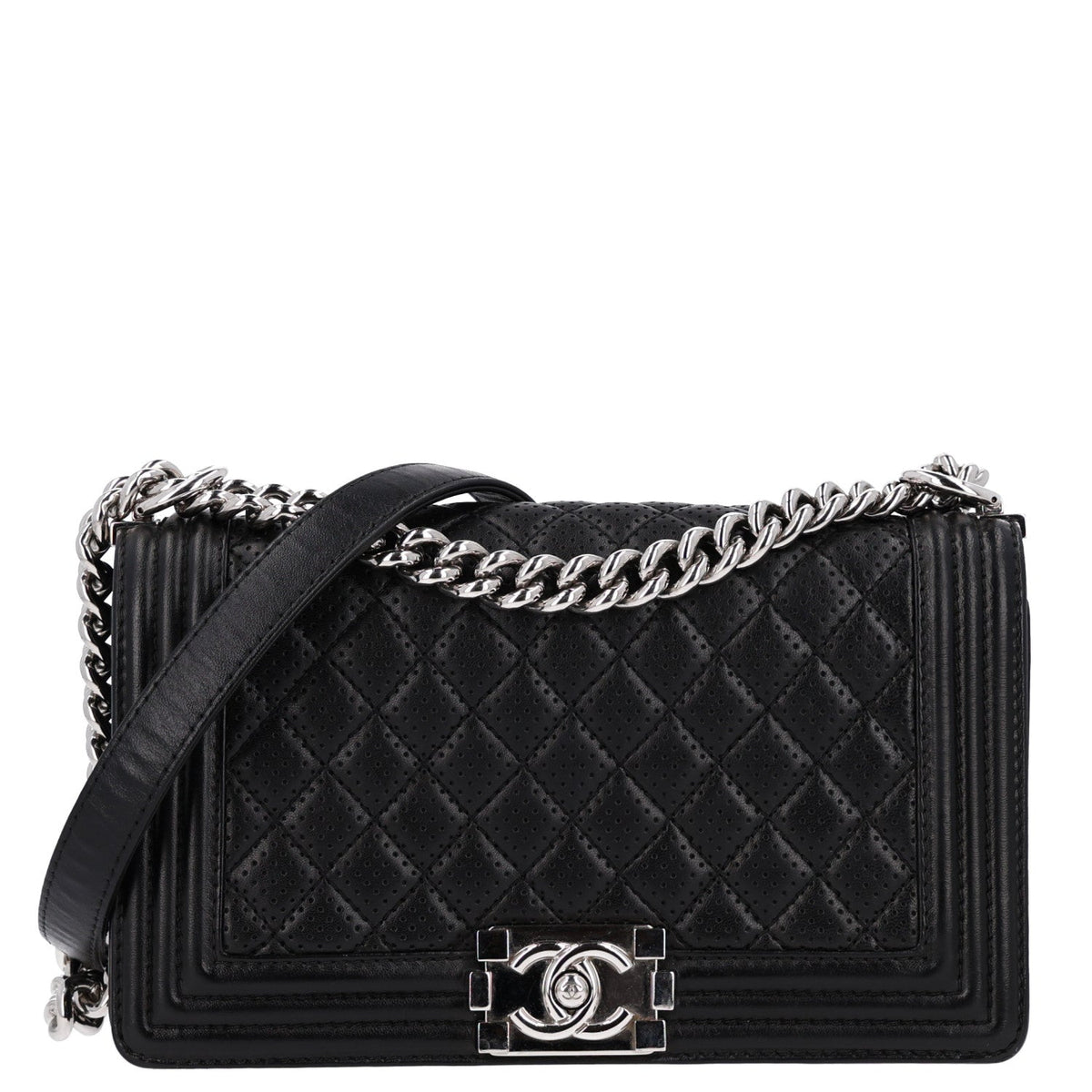 Lambskin Perforated Medium Boy Flap Black
