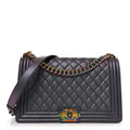 Iridescent Goatskin Quilted New Medium Boy Flap Purple