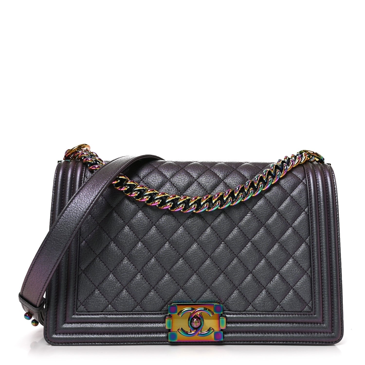 Iridescent Goatskin Quilted New Medium Boy Flap Purple