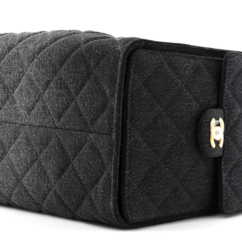 Washed Denim Quilted Medium Chanel 25 Handbag Black