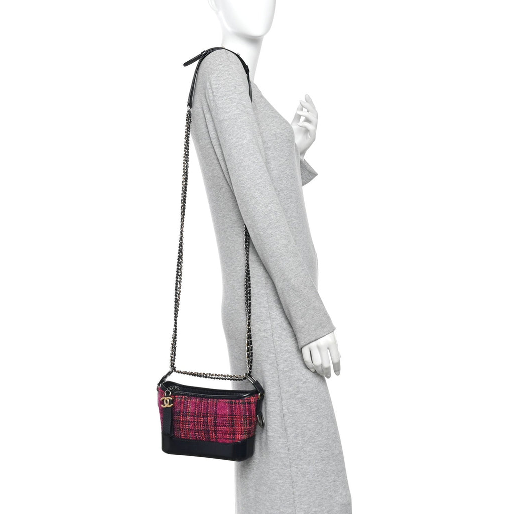 Tweed Calfskin Small Gabrielle Hobo Dark Navy