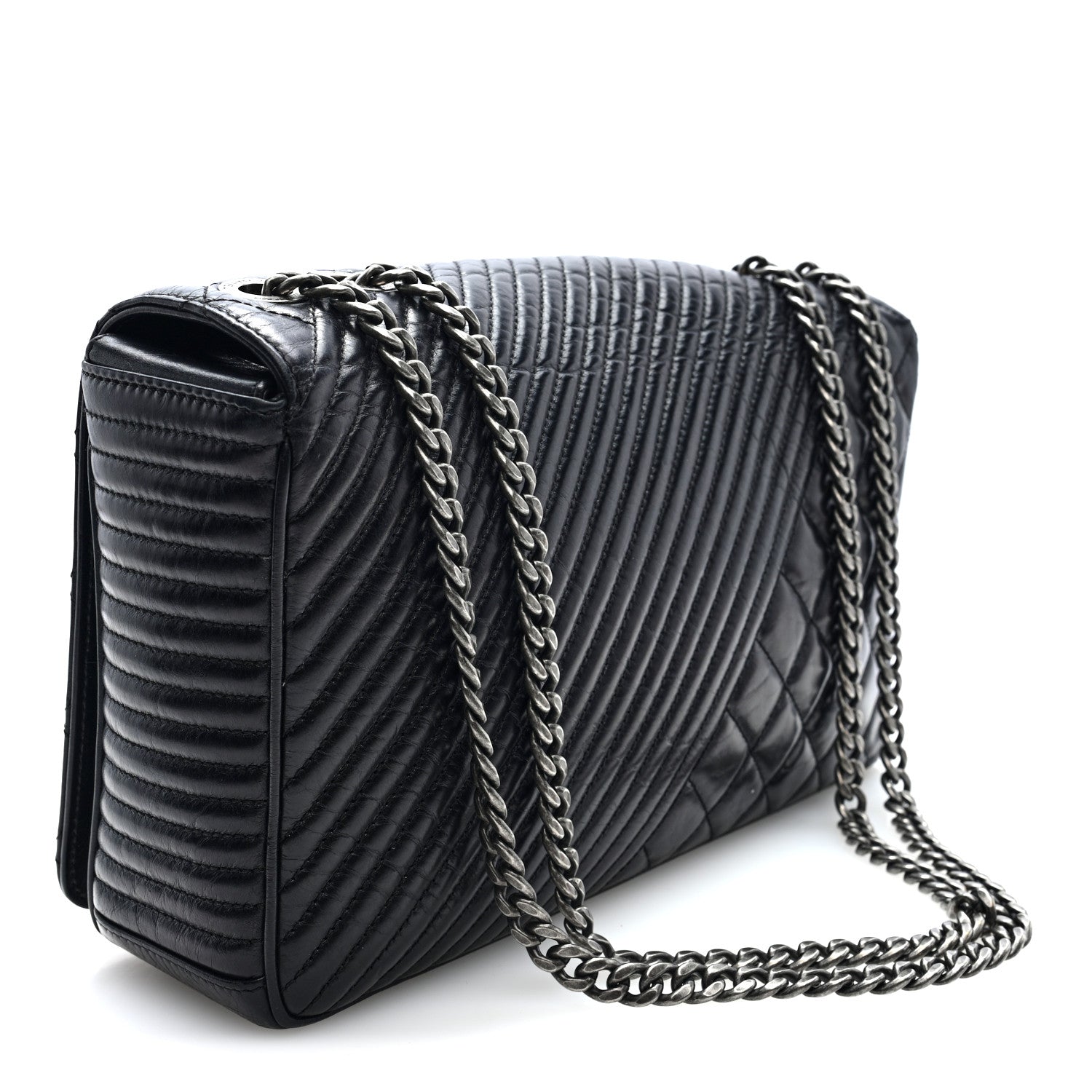 Glazed Calfskin Quilted Large Coco Boy Flap Black