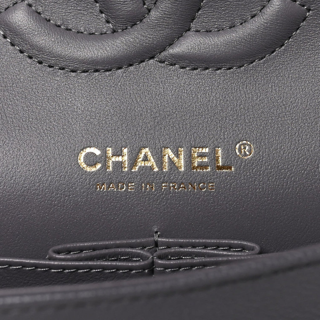 Caviar Quilted Medium Double Flap Dark Grey