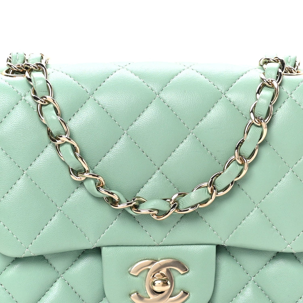 Lambskin Quilted Mini Square Flap Light Green