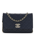 Caviar Quilted Crystal CC Wallet On Chain WOC Navy