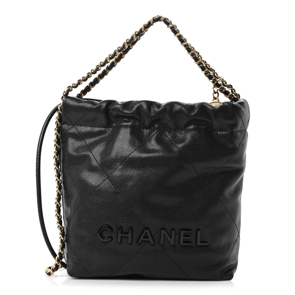 Shiny Caviar Quilted Monochrome Mini Chanel 22 Black