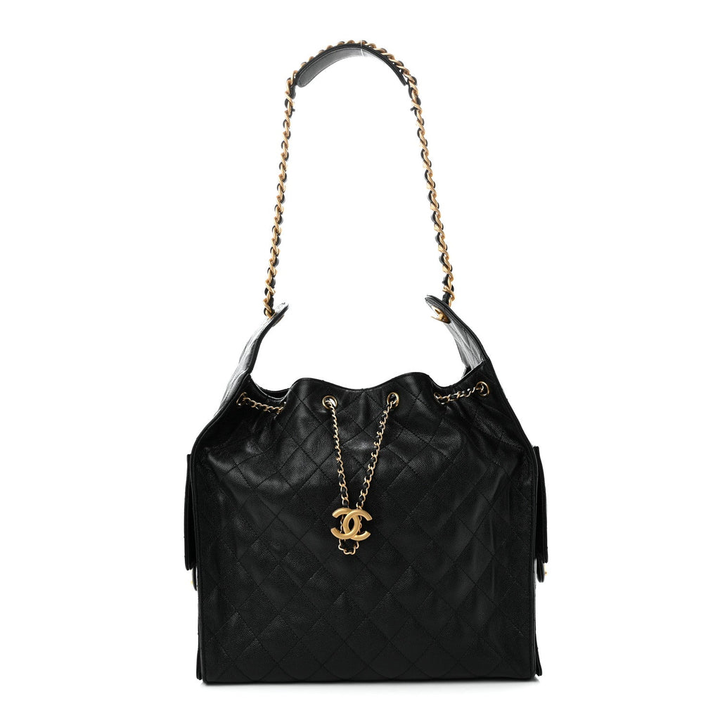 Caviar Quilted Medium Chanel 25 Handbag Black