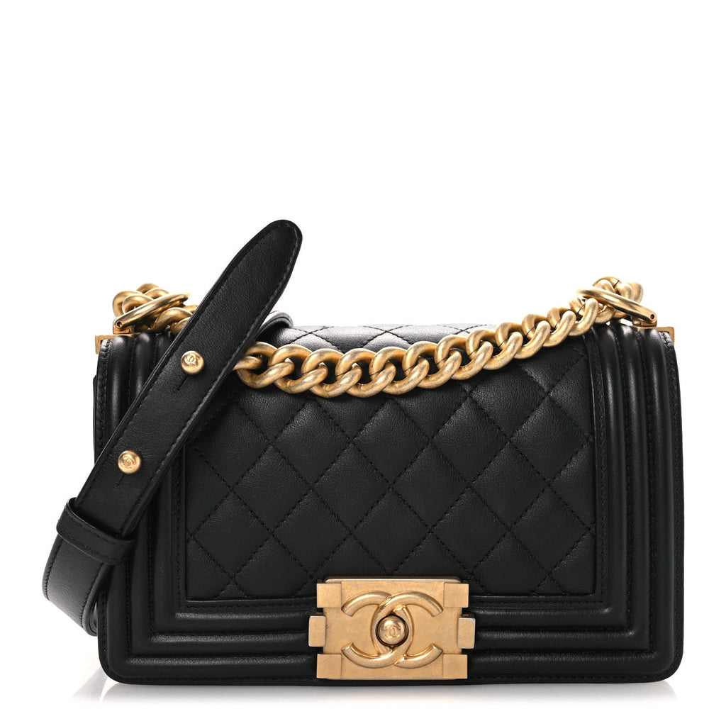 Lambskin Quilted Small Boy Flap Black