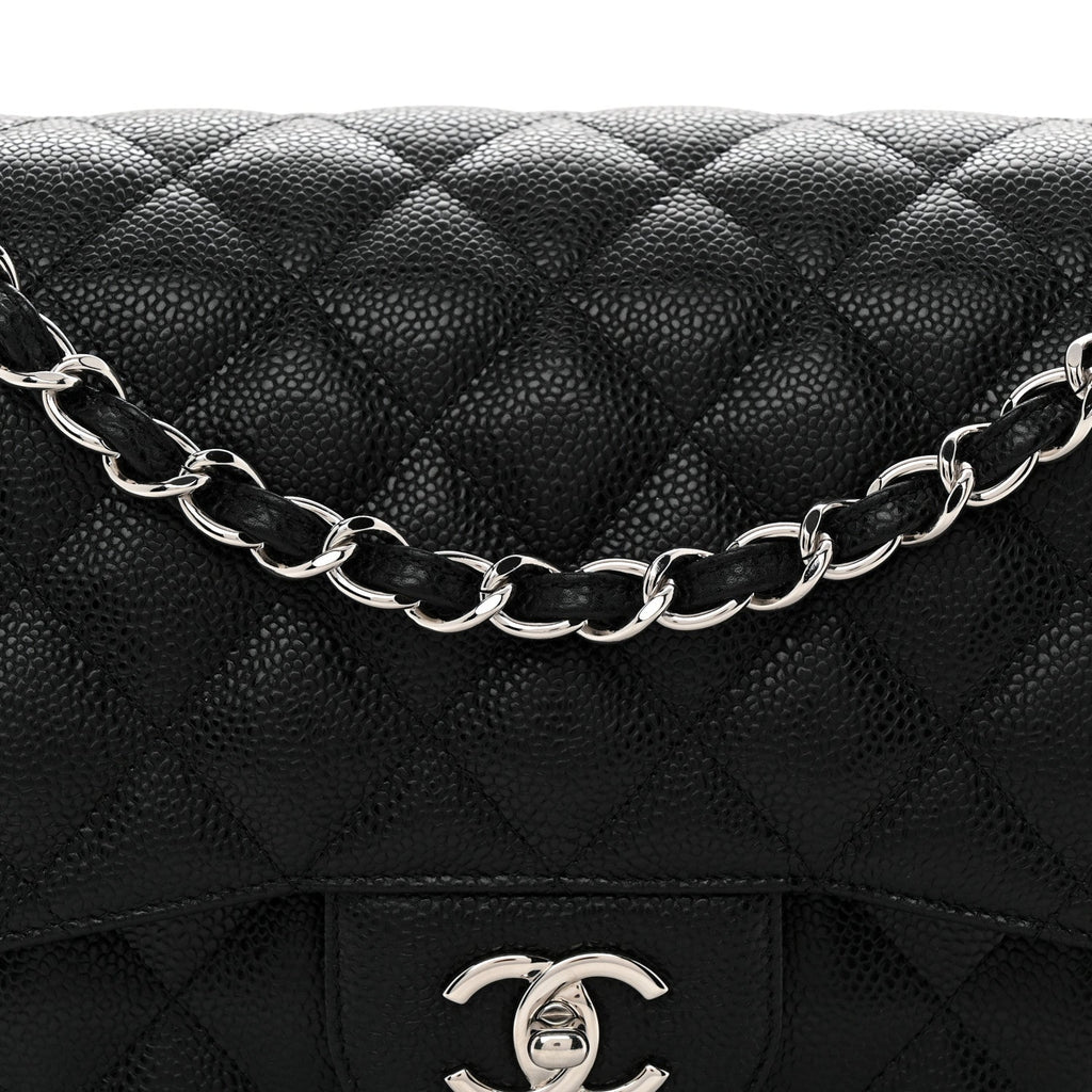Caviar Quilted Jumbo Double Flap Black