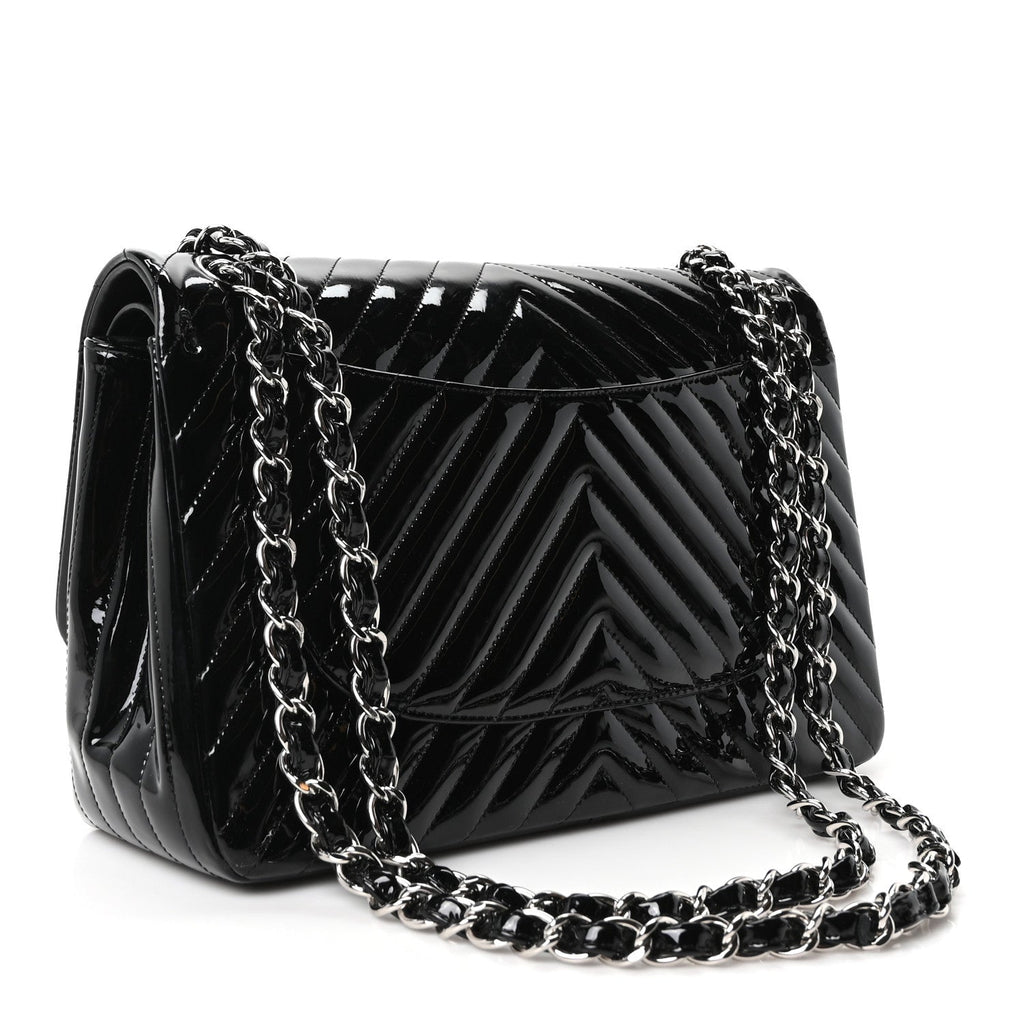 Patent Chevron Quilted Jumbo Double Flap Black