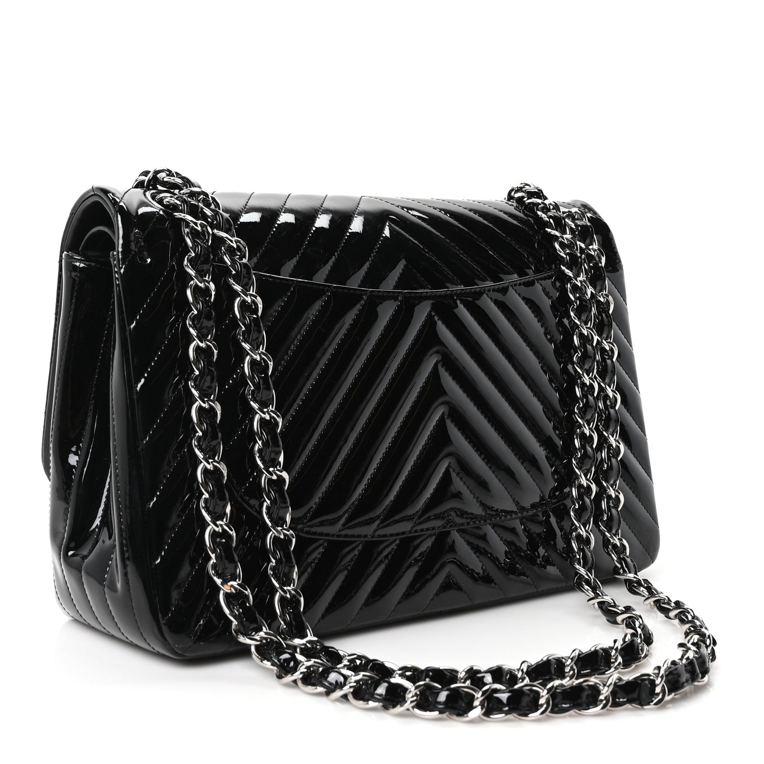 Patent Chevron Quilted Jumbo Double Flap Black