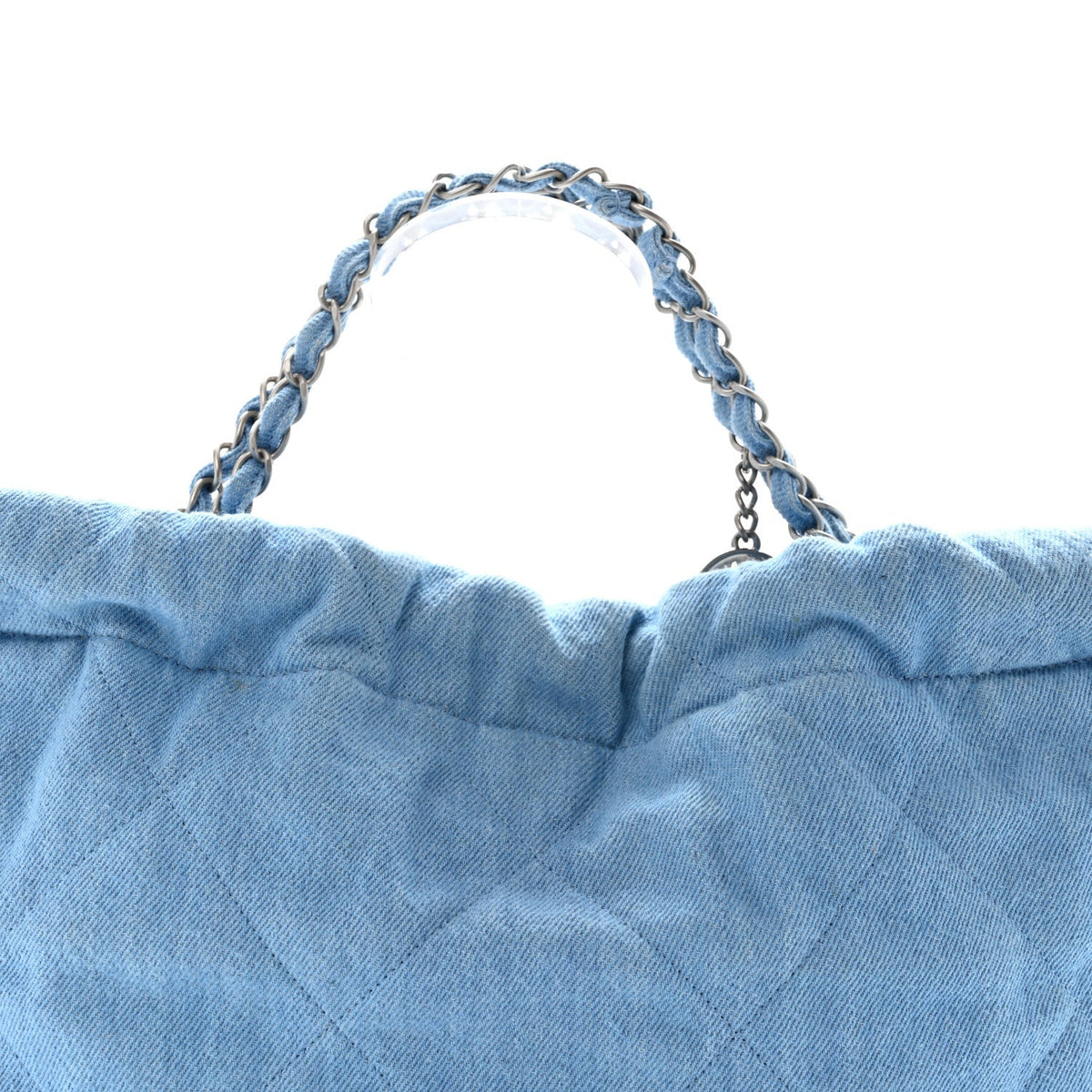 Denim Quilted Small Chanel 22 Light Blue