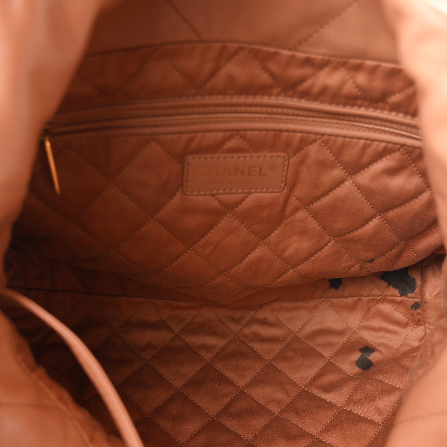 Shiny Calfskin Quilted Small Chanel 22 Camel