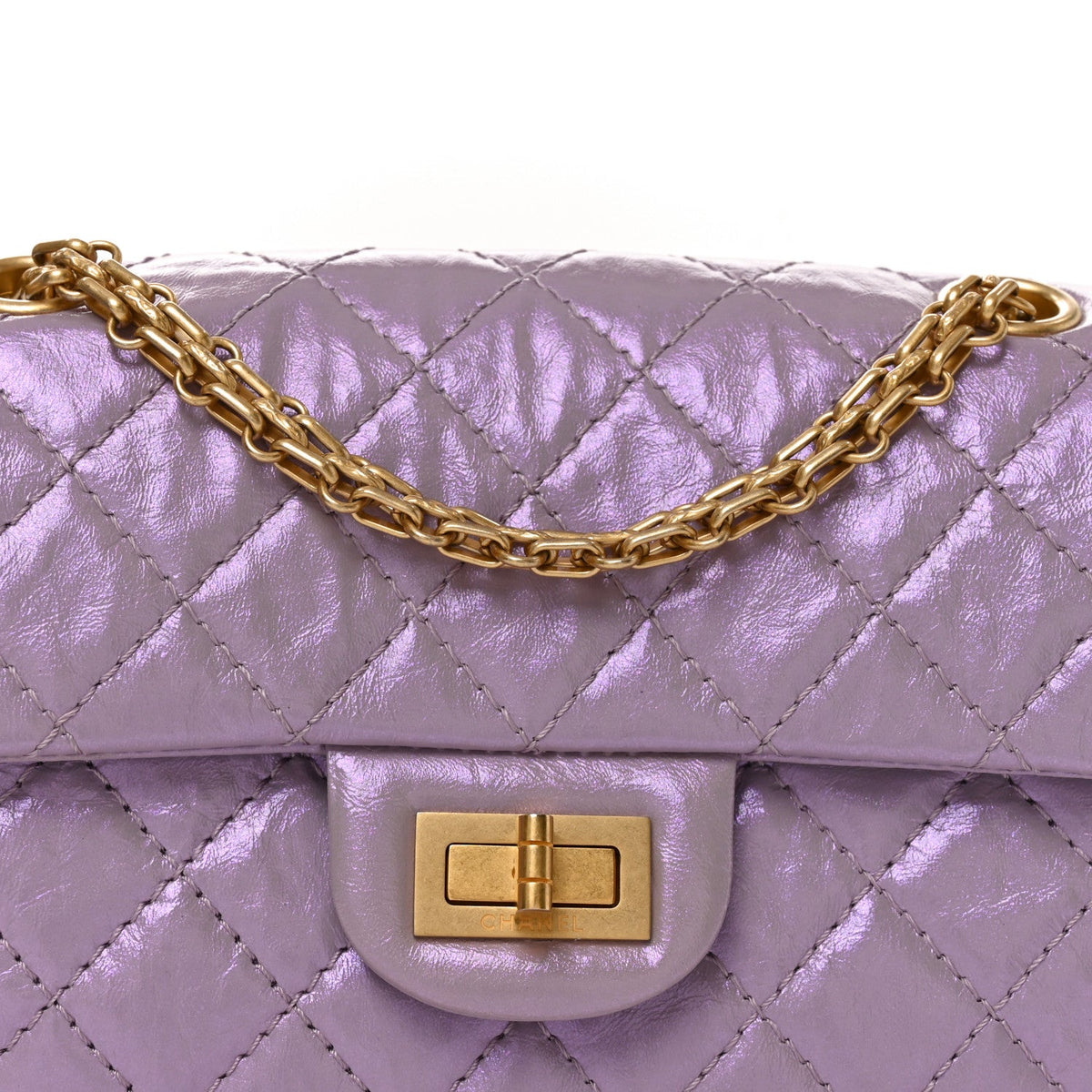 Glittered Aged Calfskin Quilted Mini 2.55 Reissue Flap Lilac