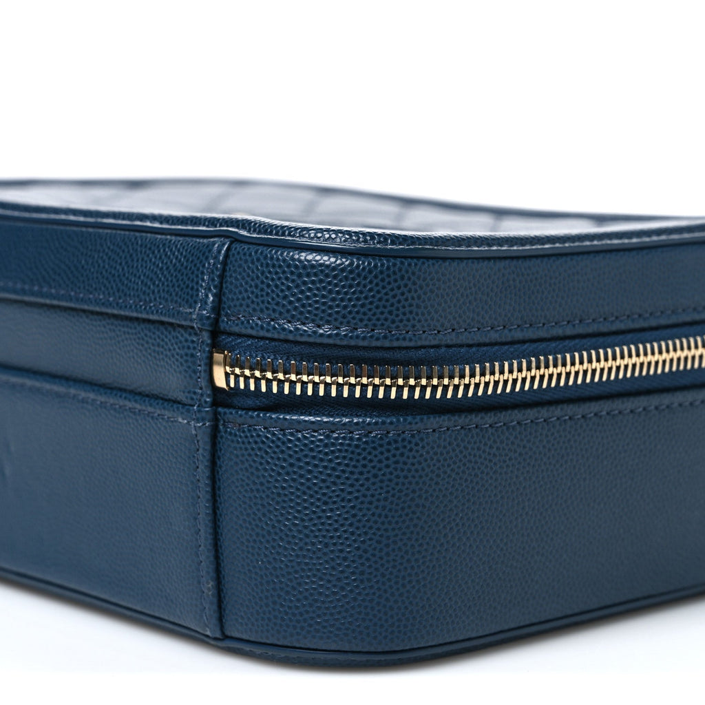 Caviar Quilted Medium CC Filigree Vanity Case Dark Blue