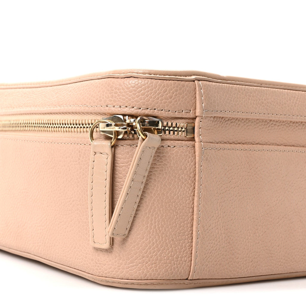 Caviar Quilted Large CC Filigree Vanity Case Beige