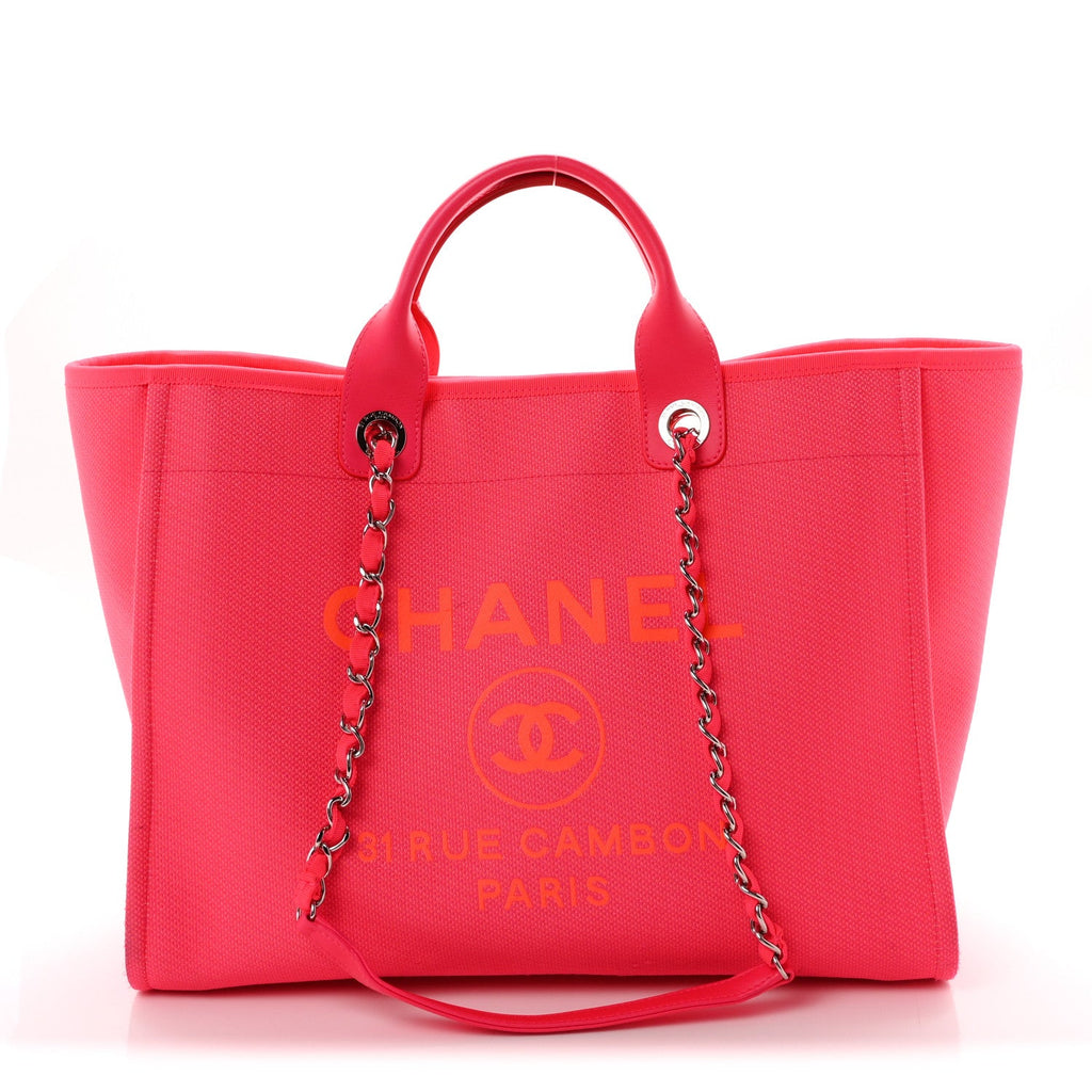 Mixed Fibers Calfskin Medium Deauville Tote Pink Orange