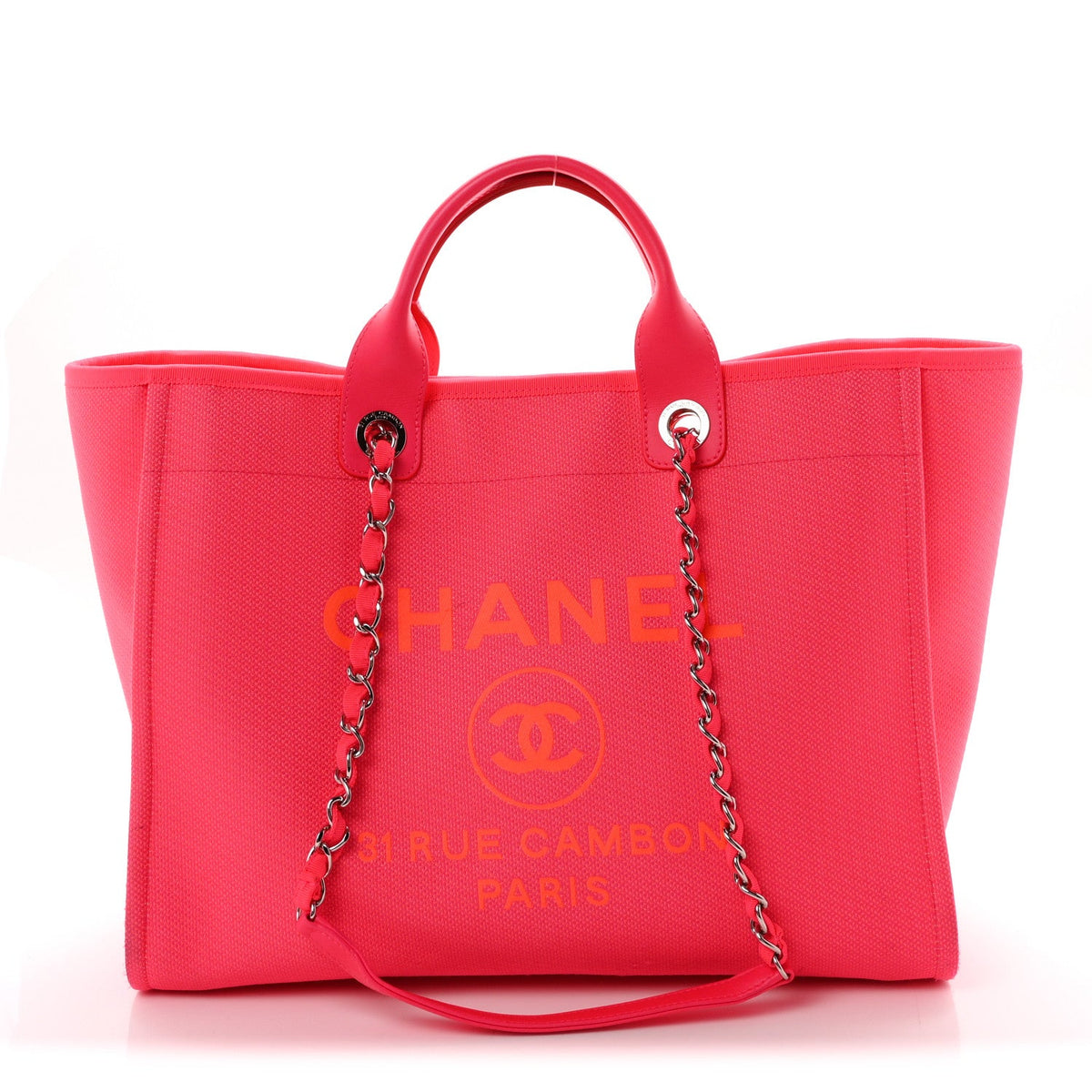 Mixed Fibers Calfskin Medium Deauville Tote Pink Orange