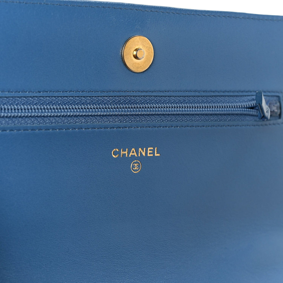Lambskin Quilted Chanel 19 Wallet On Chain WOC Blue
