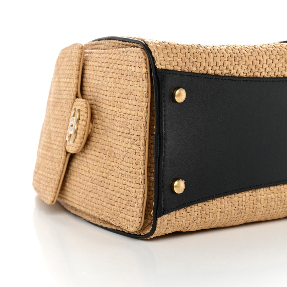 Braided Raffia Calfskin Small Chanel 25 Handbag Beige Black