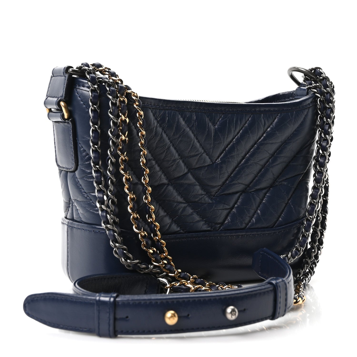 Aged Calfskin Chevron Quilted Small Gabrielle Hobo Blue