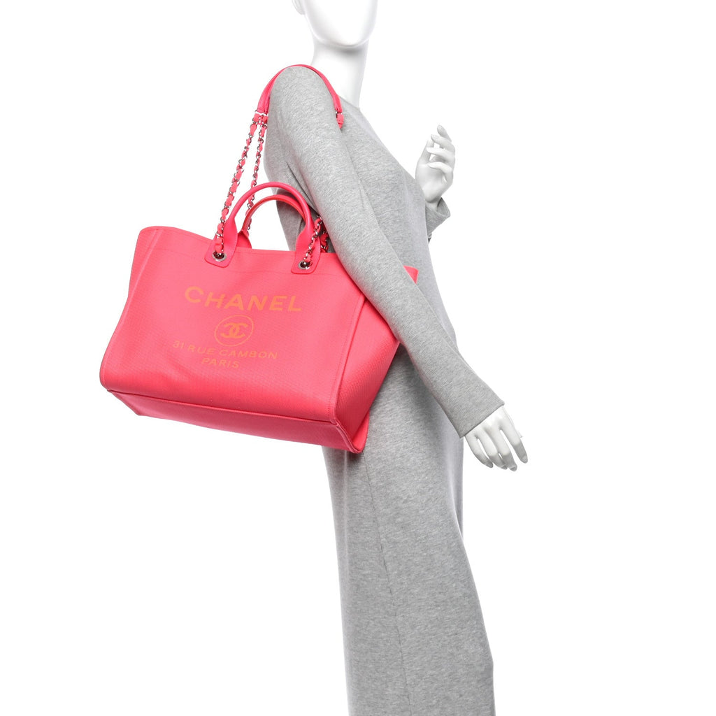 Mixed Fibers Calfskin Medium Deauville Tote Pink Orange