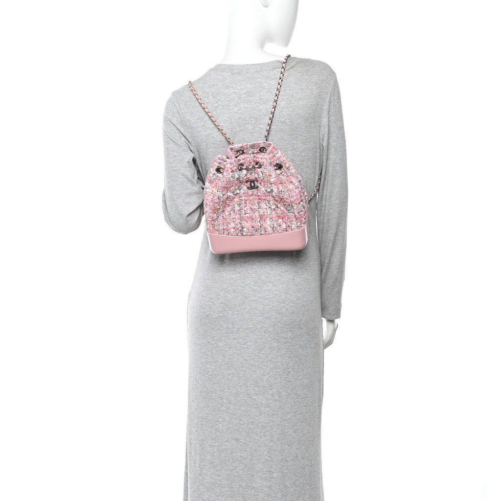 Tweed Calfskin Quilted Gabrielle Backpack Pink
