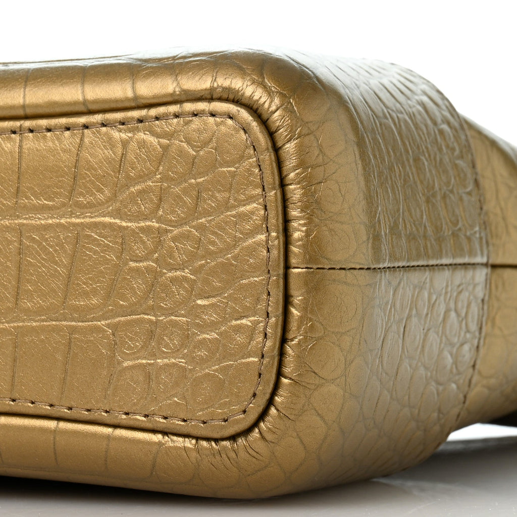 Metallic Calfskin Crocodile Embossed Medium Gabrielle Cocodile Hobo Gold