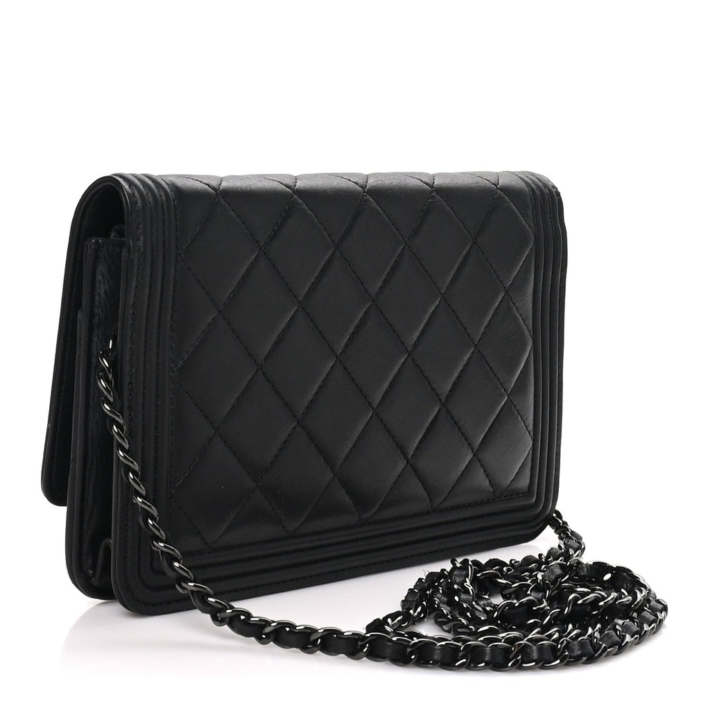 Lambskin Quilted Boy Wallet On Chain WOC So Black