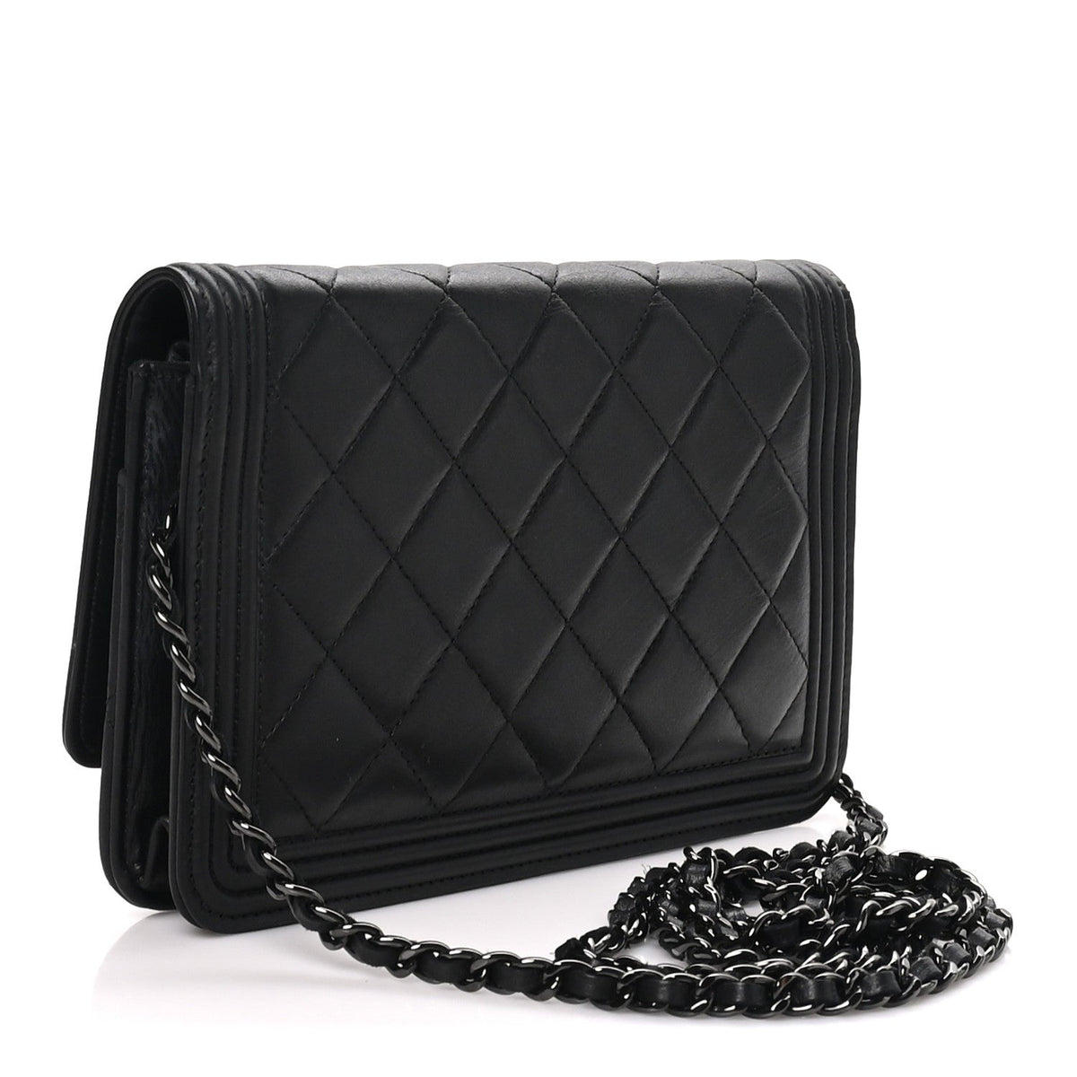 Lambskin Quilted Boy Wallet On Chain WOC So Black