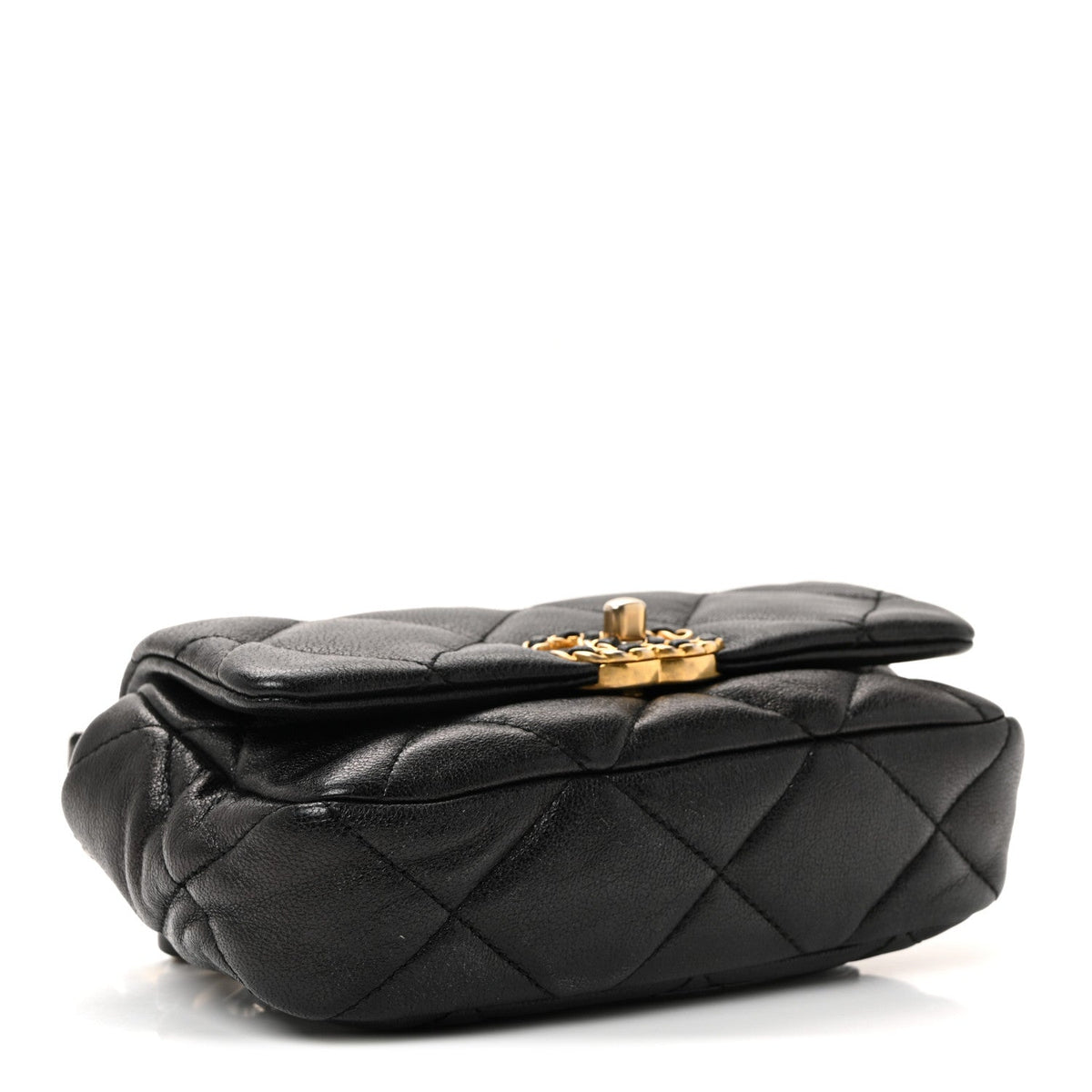 Goatskin Quilted Chanel 19 Waist Bag Black