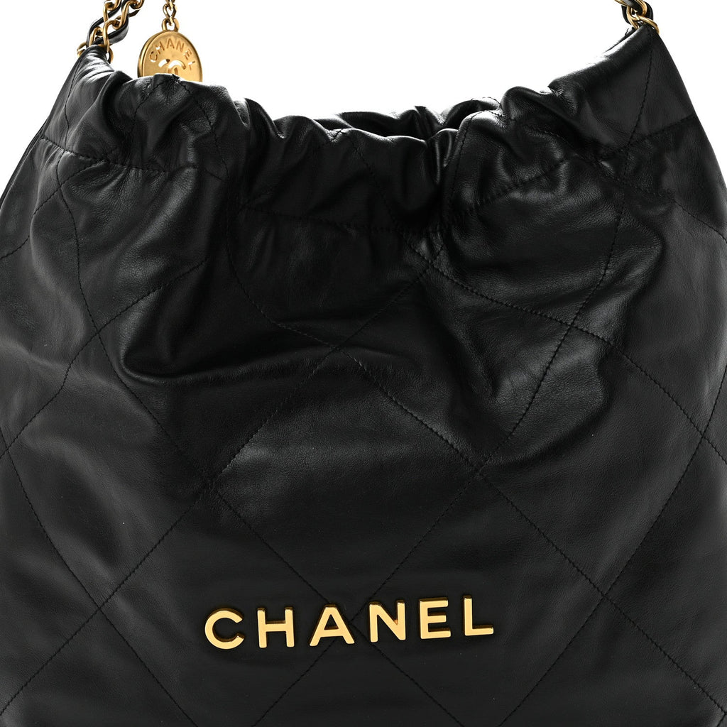 Shiny Calfskin Quilted Chanel 22 Black