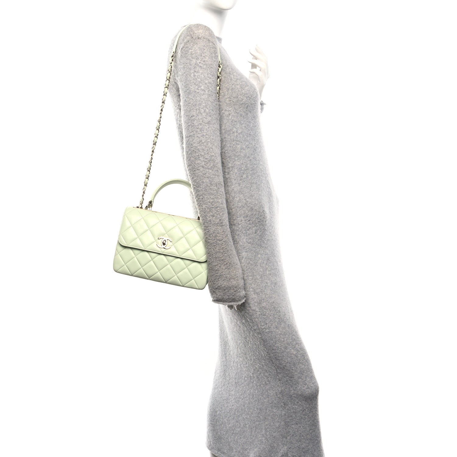 Lambskin Quilted Small Trendy CC Flap Dual Handle Bag Light Green