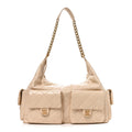 Shiny Lambskin Quilted Maxi Trendy Pockets Hobo Beige