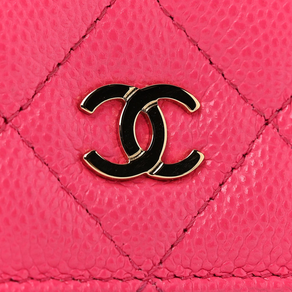 Caviar Quilted Wallet on Chain WOC Fuchsia