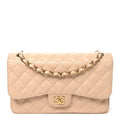 Caviar Quilted Jumbo Double Flap Beige