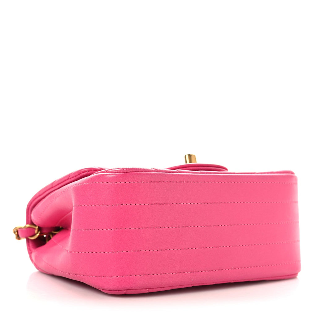 Lambskin Chevron Quilted Mini Square Flap  Pink