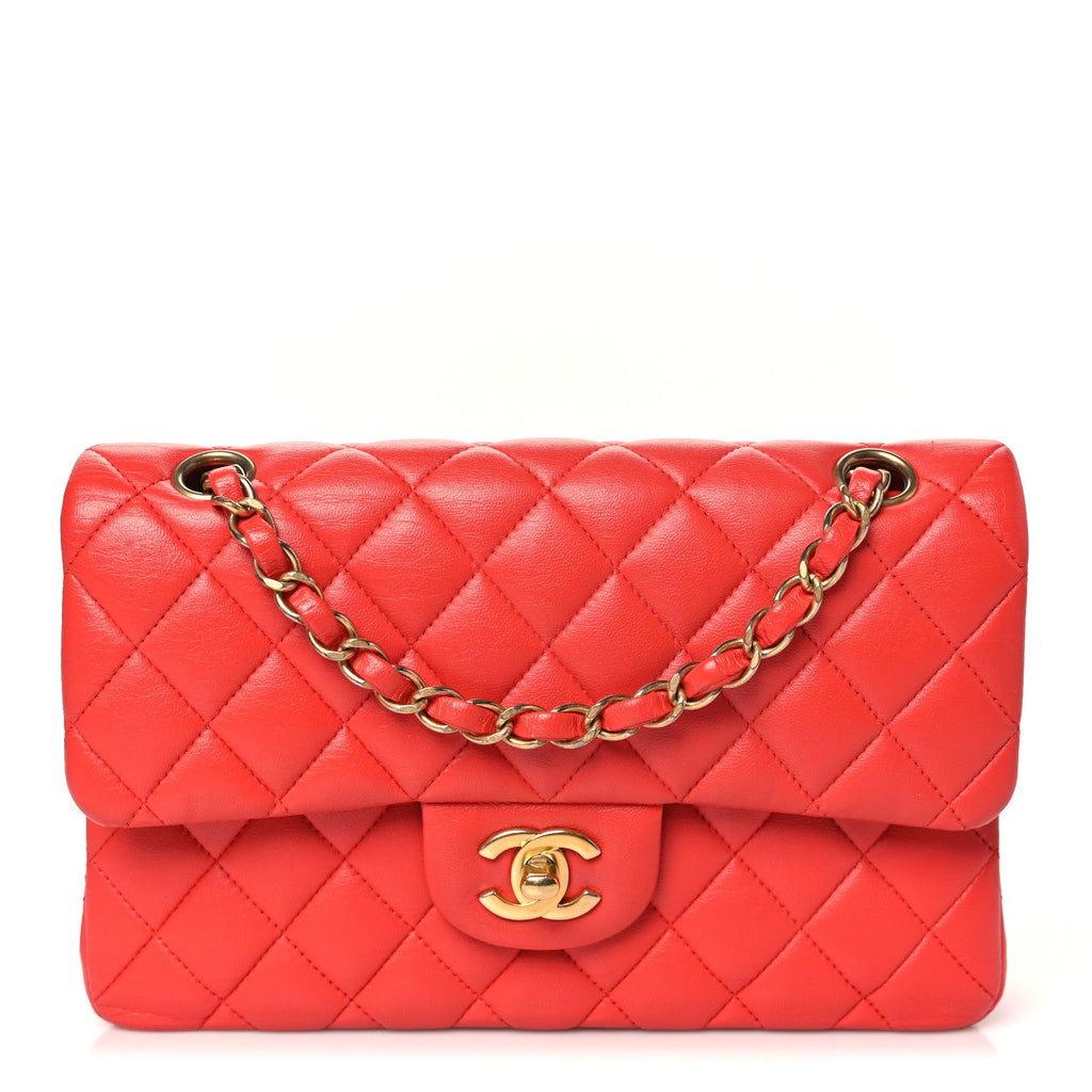 Lambskin Quilted Small Double Flap Red