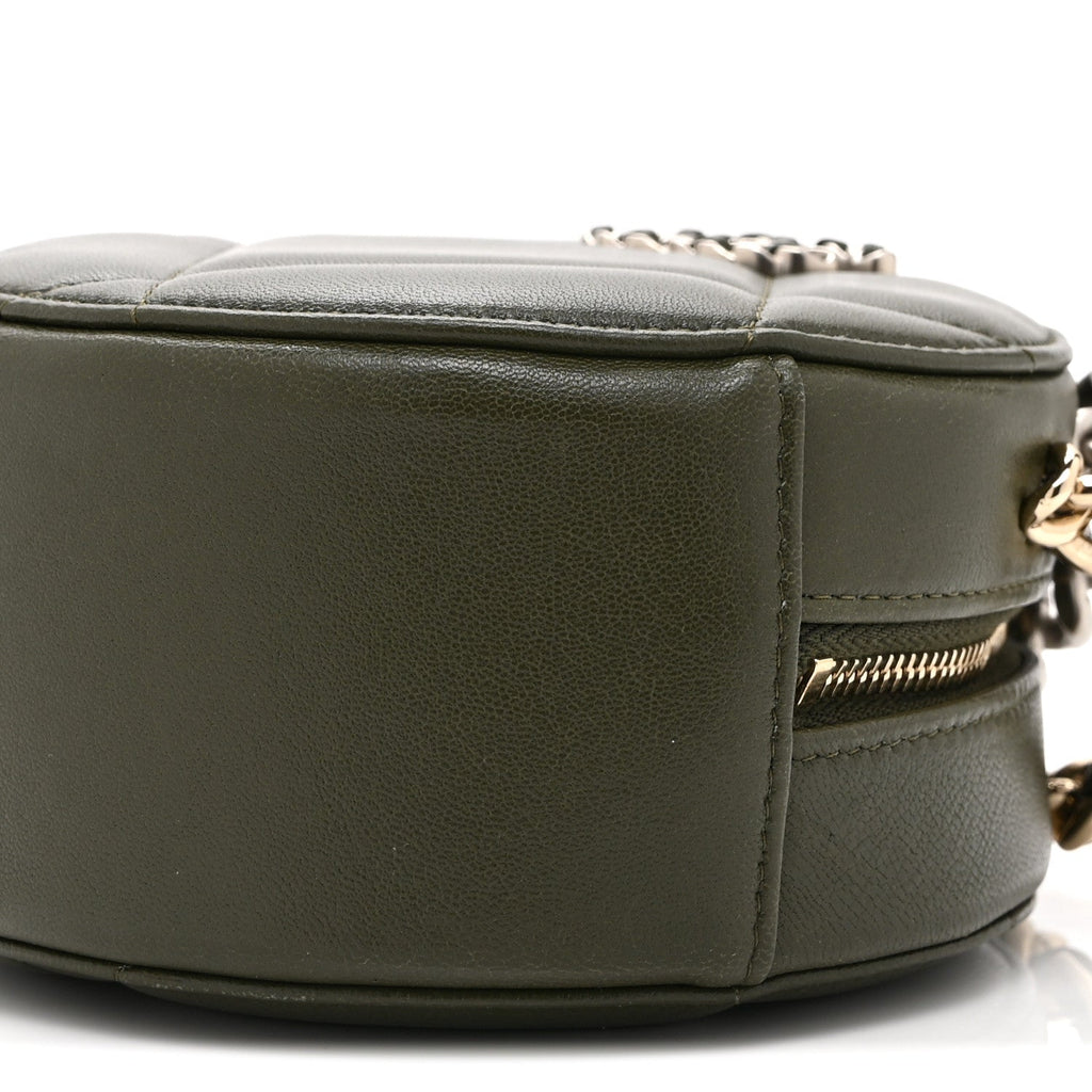 Lambskin Quilted Chanel 19 Round Clutch With Chain Khaki
