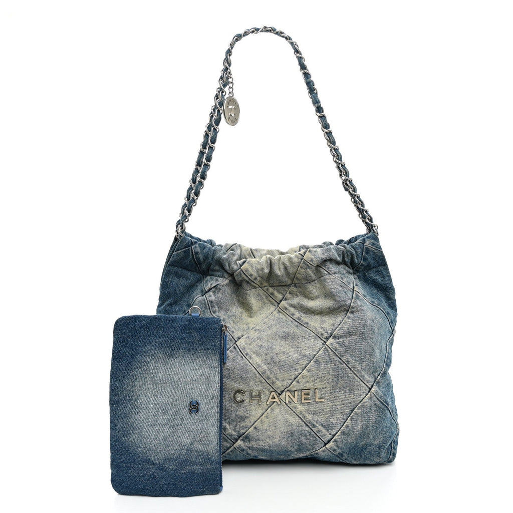 Denim Quilted Small Chanel 22 Blue