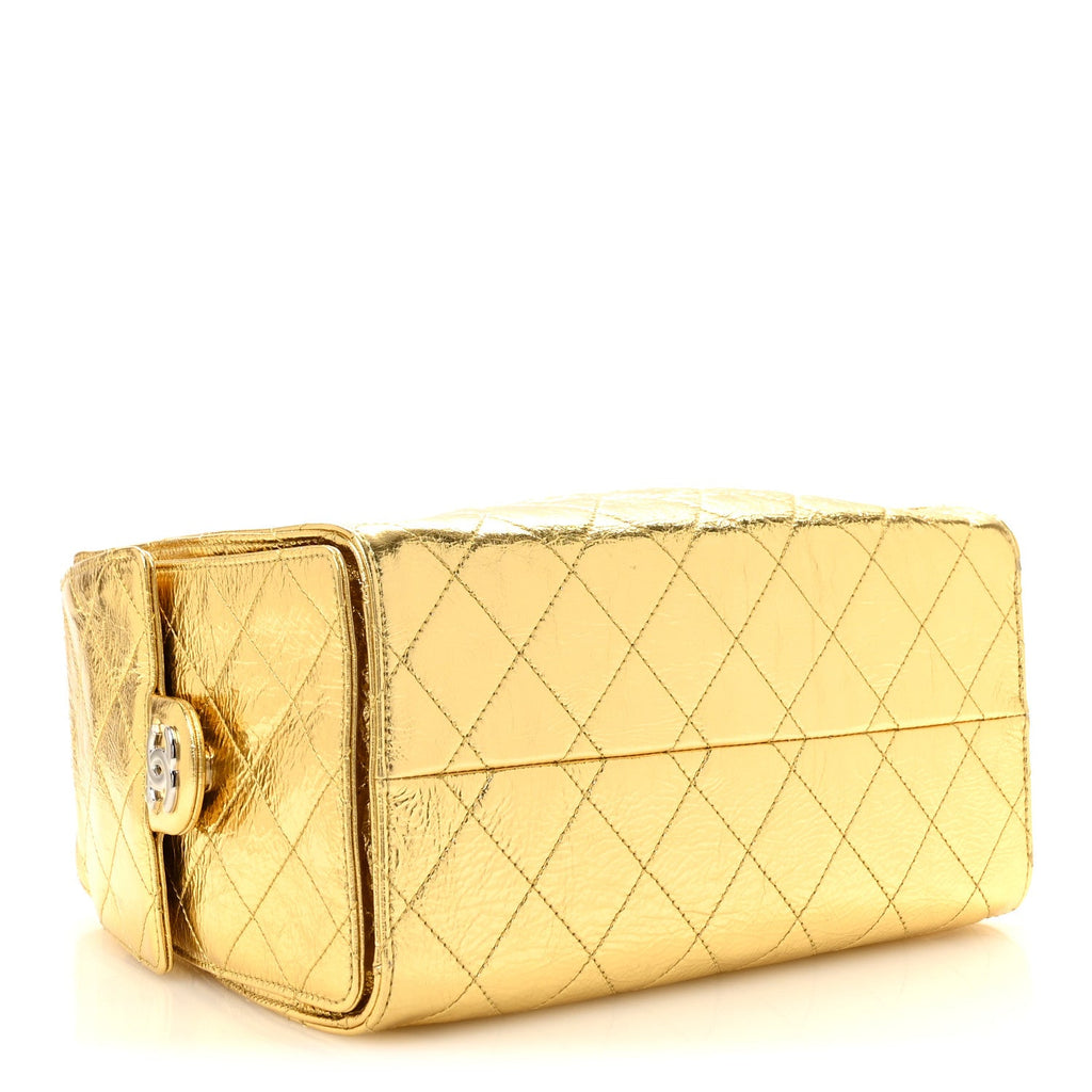 Metallic Aged Calfskin Quilted Small Chanel 25 Handbag Gold