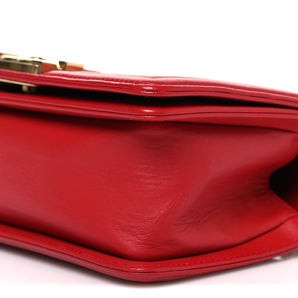 Lambskin Quilted Small Boy Flap Red