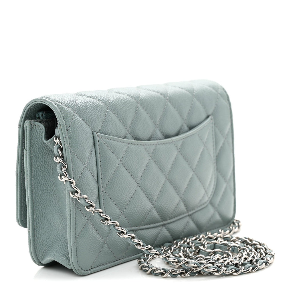 Caviar Quilted Wallet on Chain WOC Light Blue