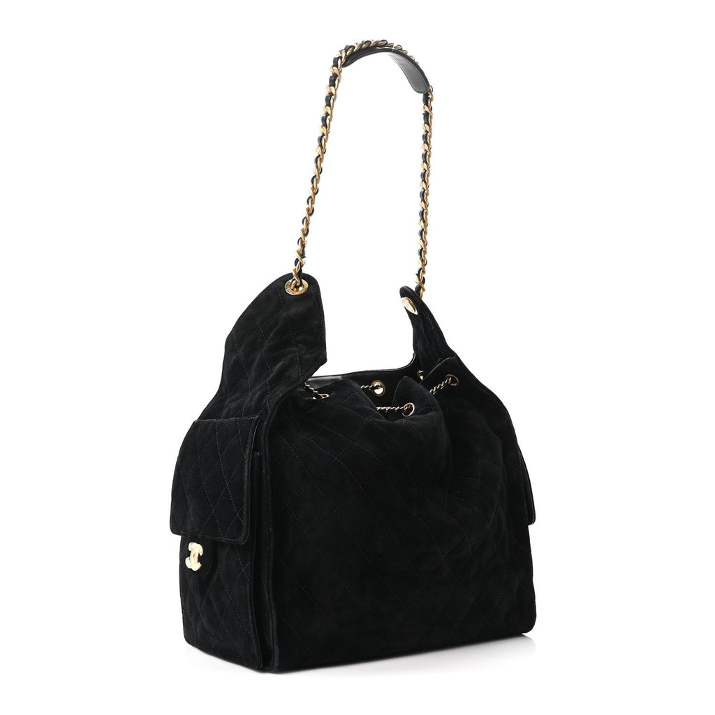 Suede Quilted Medium Chanel 25 Handbag Black