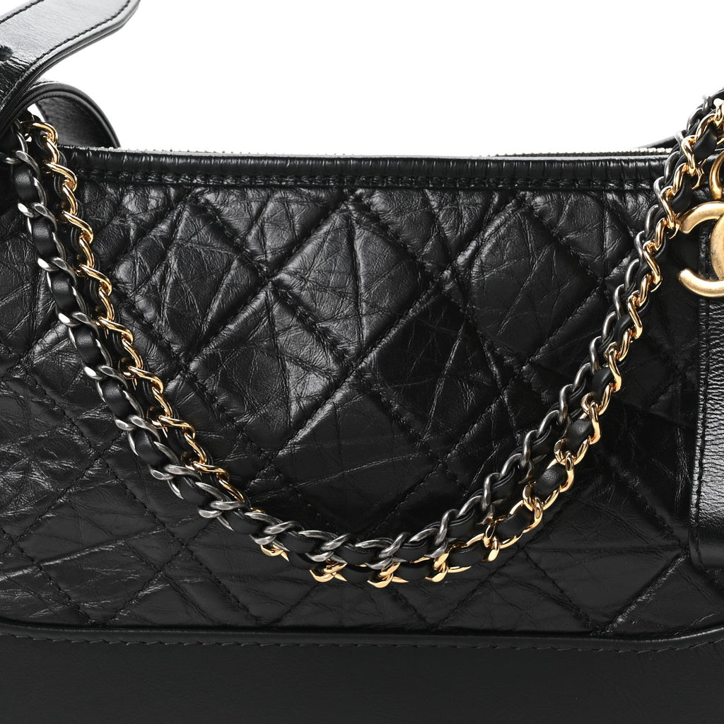Aged Calfskin Quilted New Medium Gabrielle Hobo Black